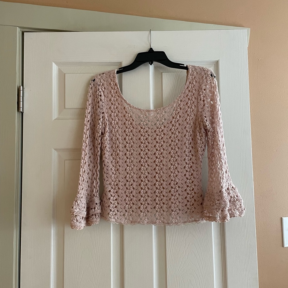 Free People Bell Sleeve Crochet Top
